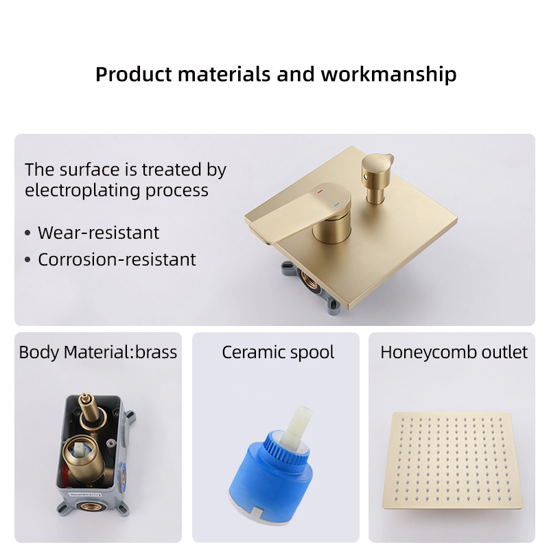 FSS203 Brushed Gold Wall Mounted Shower System with Handheld Shower Solid Brass