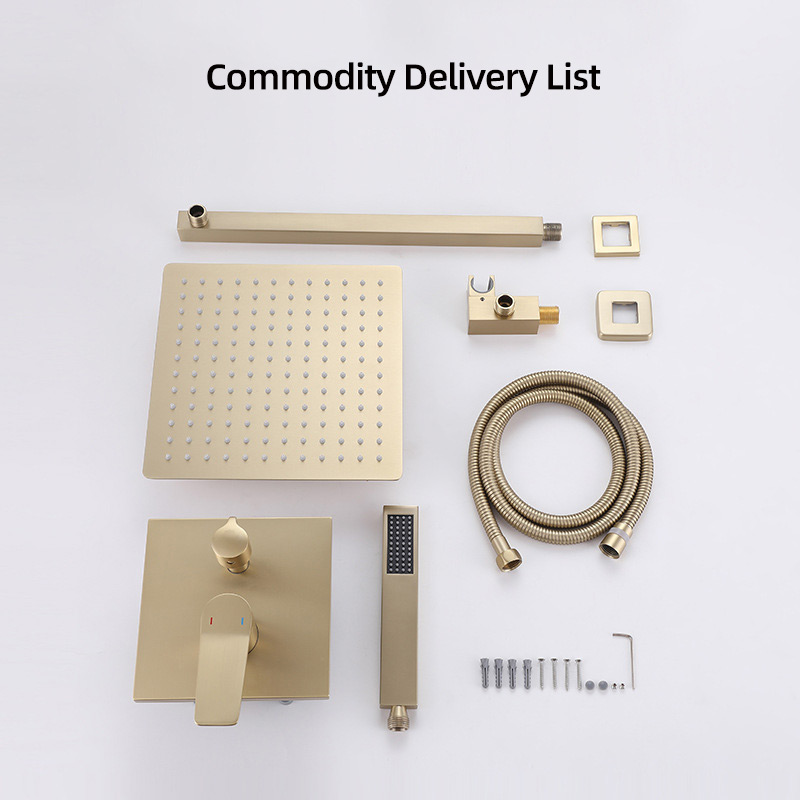 FSS203 Brushed Gold Wall Mounted Shower System with Handheld Shower Solid Brass