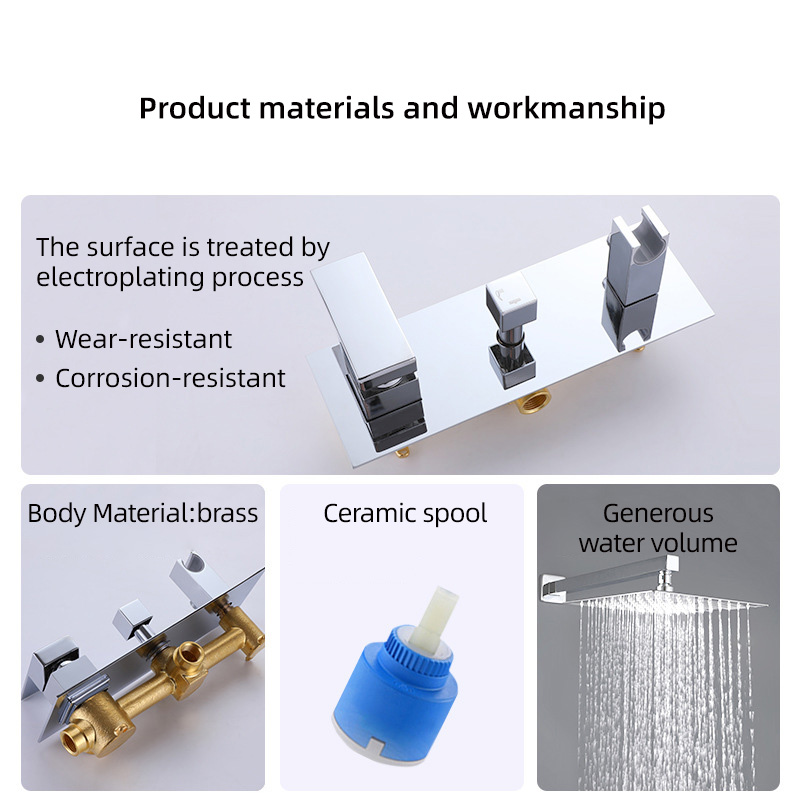 FSS204 Brushed Gold Wall Mounted Shower System with Handheld Shower Solid Brass