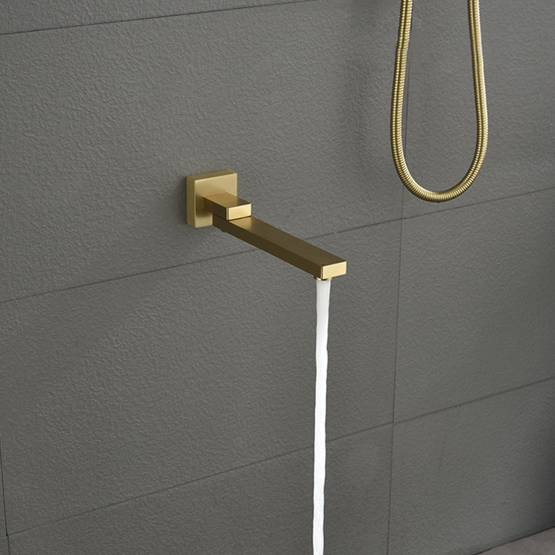 FSS205 Modern Square Rain Shower Head Wall Mounted Solid Brass Shower Mixer in Brushed Gold
