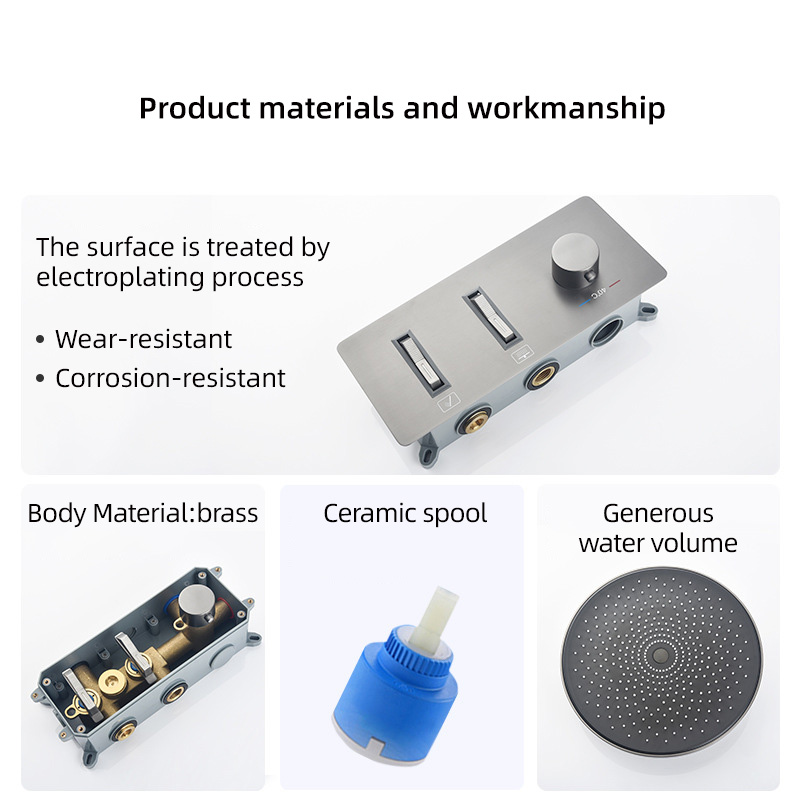 FSS206 Thermostatic Wall-Mount Rain Shower Set 2-function with Hand Shower