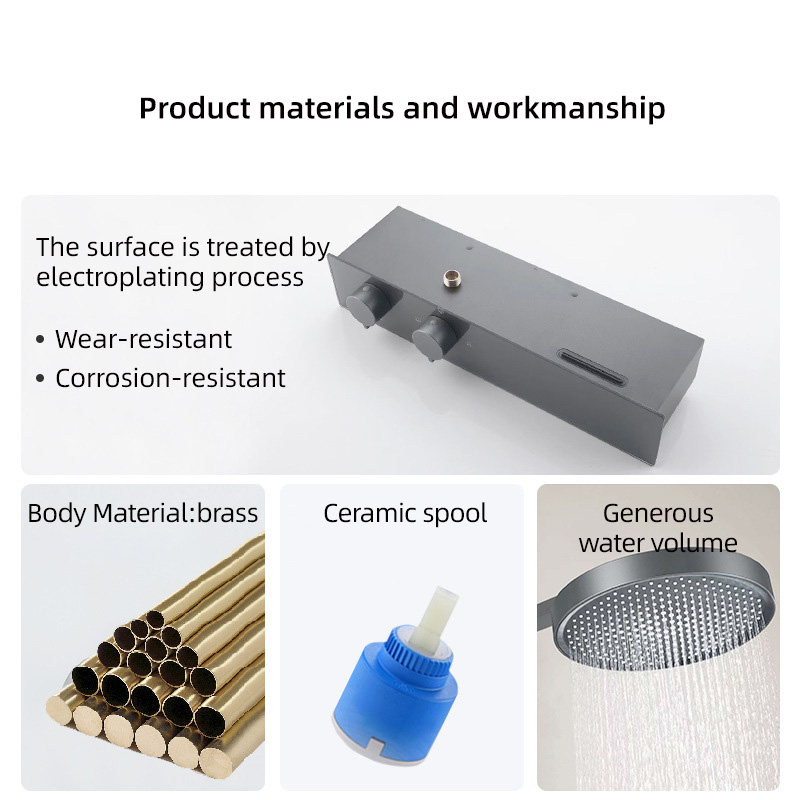 FSS207 Black Exposed Rainfall Shower Mixer Tap with Handshower Rack Solid Brass