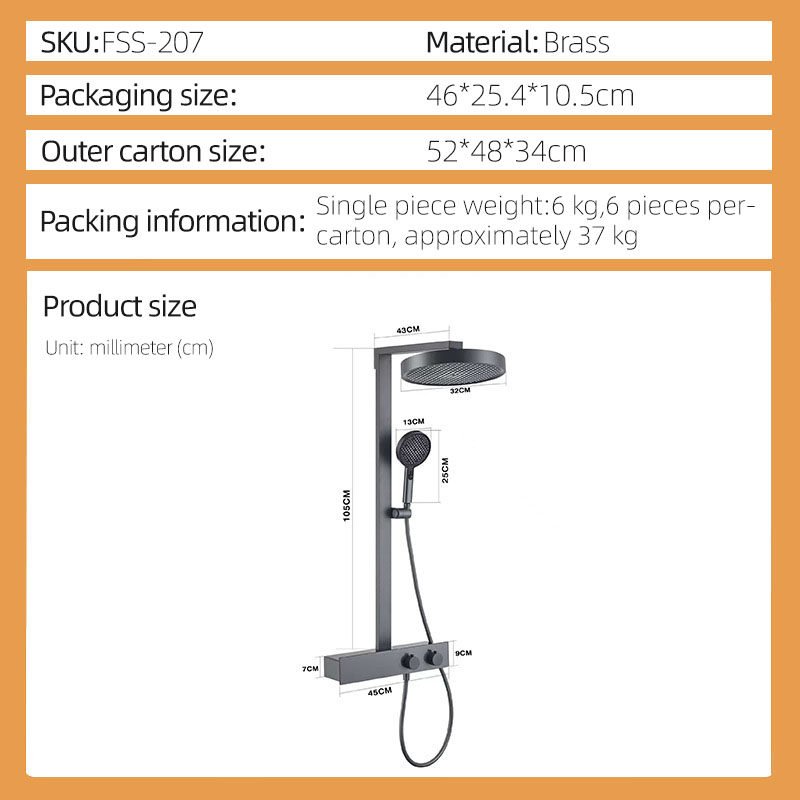 FSS207 Black Exposed Rainfall Shower Mixer Tap with Handshower Rack Solid Brass