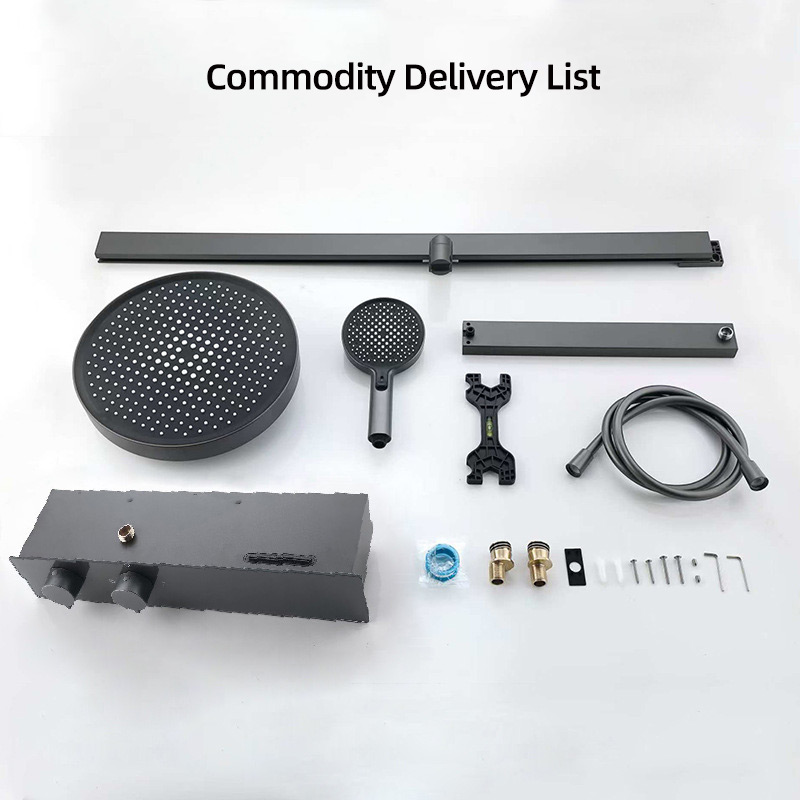 FSS207 Black Exposed Rainfall Shower Mixer Tap with Handshower Rack Solid Brass