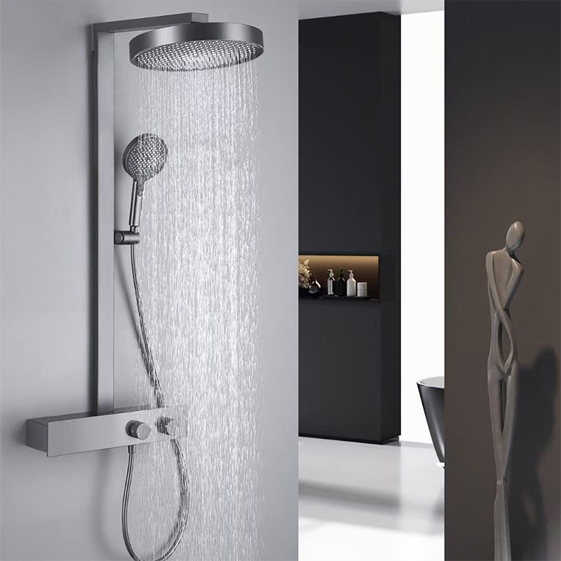 FSS207 Black Exposed Rainfall Shower Mixer Tap with Handshower Rack Solid Brass