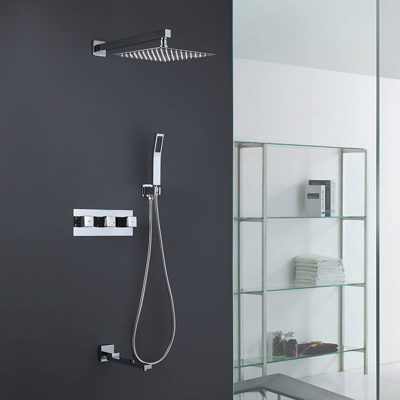 FSS208 Modern Square Rain Shower Head Wall Mounted Solid Brass Shower Mixer
