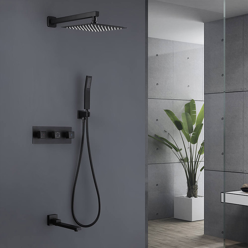 FSS208 Modern Square Rain Shower Head Wall Mounted Solid Brass Shower Mixer