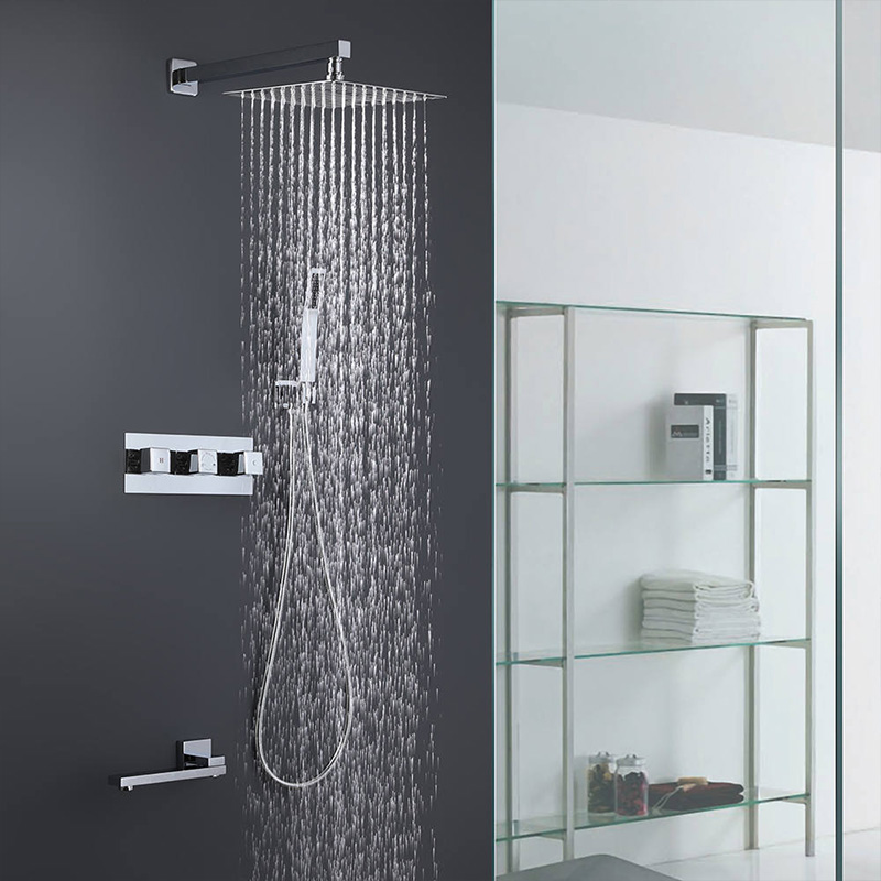 FSS208 Modern Square Rain Shower Head Wall Mounted Solid Brass Shower Mixer
