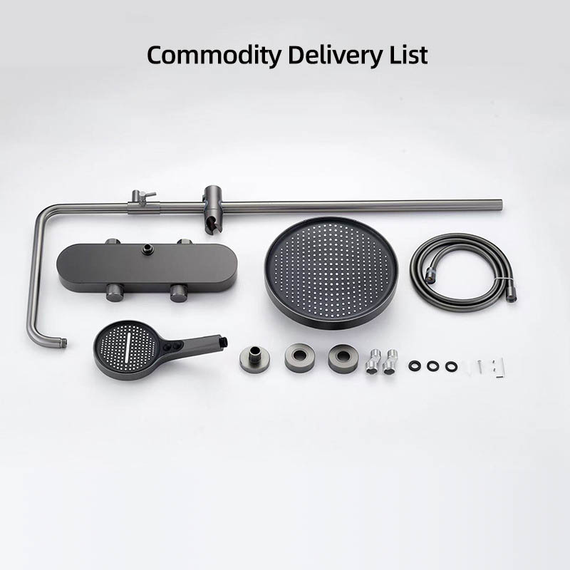 FSS209 Black Exposed Rainfall Shower Mixer Tap with Handshower Rack Solid Brass