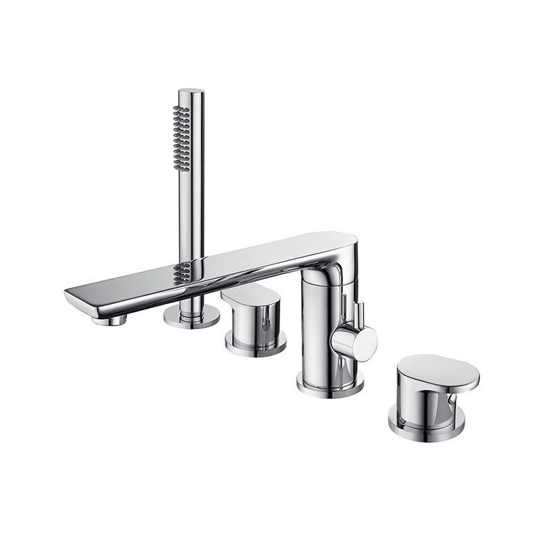 FBT102 Brushed Gold Deck-Mount 3-Hole Bath Filler Tap with Handshower Solid Brass