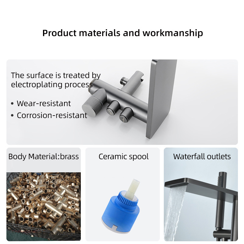 FBT103 Matte Black Freestanding Bathtub Faucet with Waterfall Spout & Handheld Shower