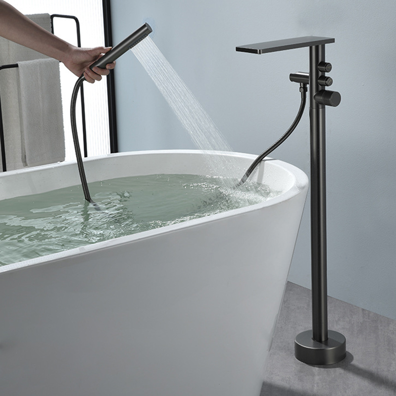 FBT103 Matte Black Freestanding Bathtub Faucet with Waterfall Spout & Handheld Shower