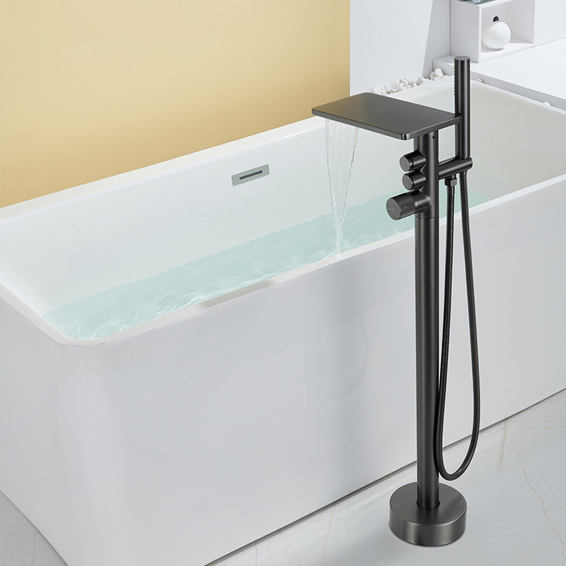 FBT103 Matte Black Freestanding Bathtub Faucet with Waterfall Spout & Handheld Shower
