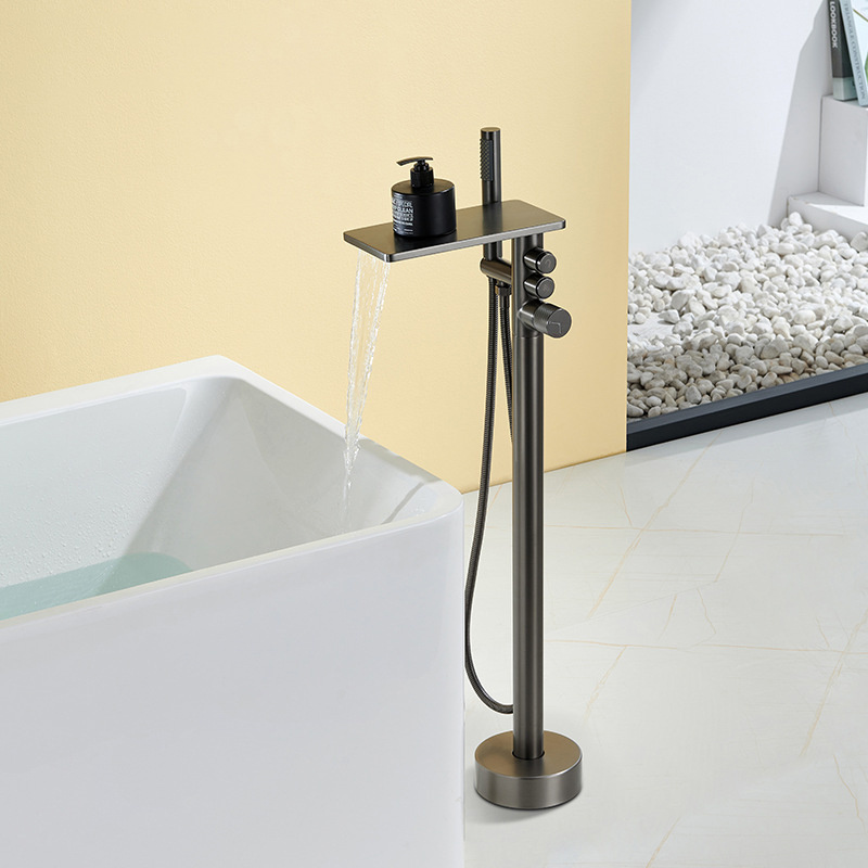 FBT103 Matte Black Freestanding Bathtub Faucet with Waterfall Spout & Handheld Shower