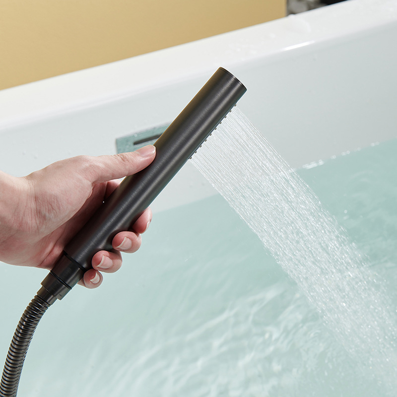 FBT103 Matte Black Freestanding Bathtub Faucet with Waterfall Spout & Handheld Shower