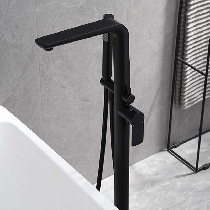 FBT104 Modern Matte Black 1-Handle Freestanding Bath Filler Tap & Handshower Solid Brass