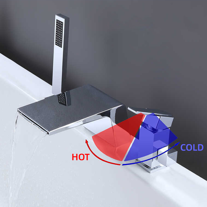 FBT105 Waterfall Matte Black 3-hole Bath Filler Tap with Handshower Solid Brass