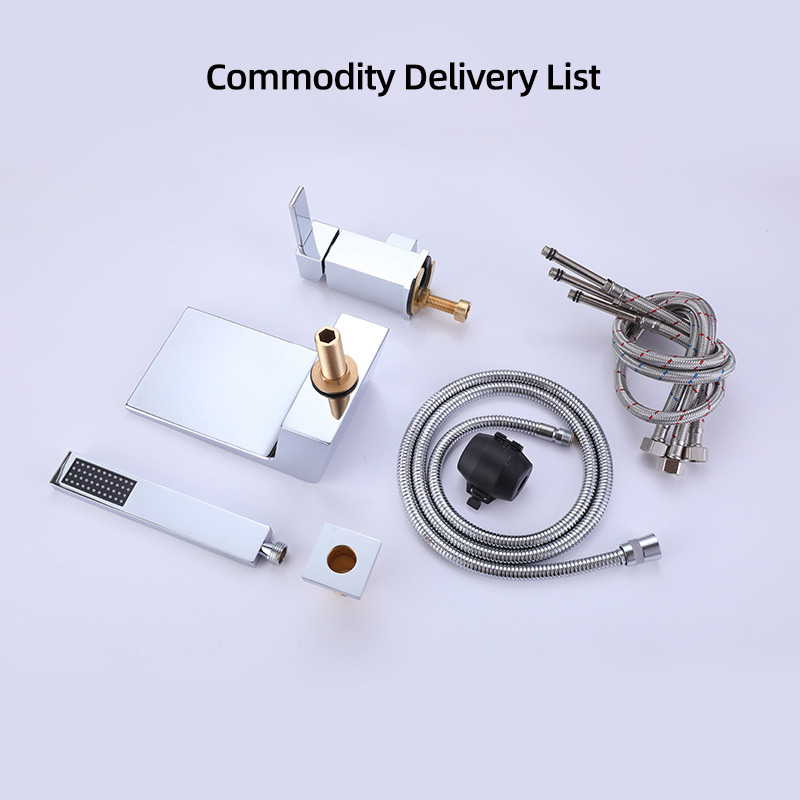 FBT105 Waterfall Matte Black 3-hole Bath Filler Tap with Handshower Solid Brass