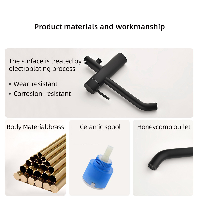 FBT106 Modern Matte Black 1-Handle Freestanding Bath Filler Tap & Handshower Solid Brass