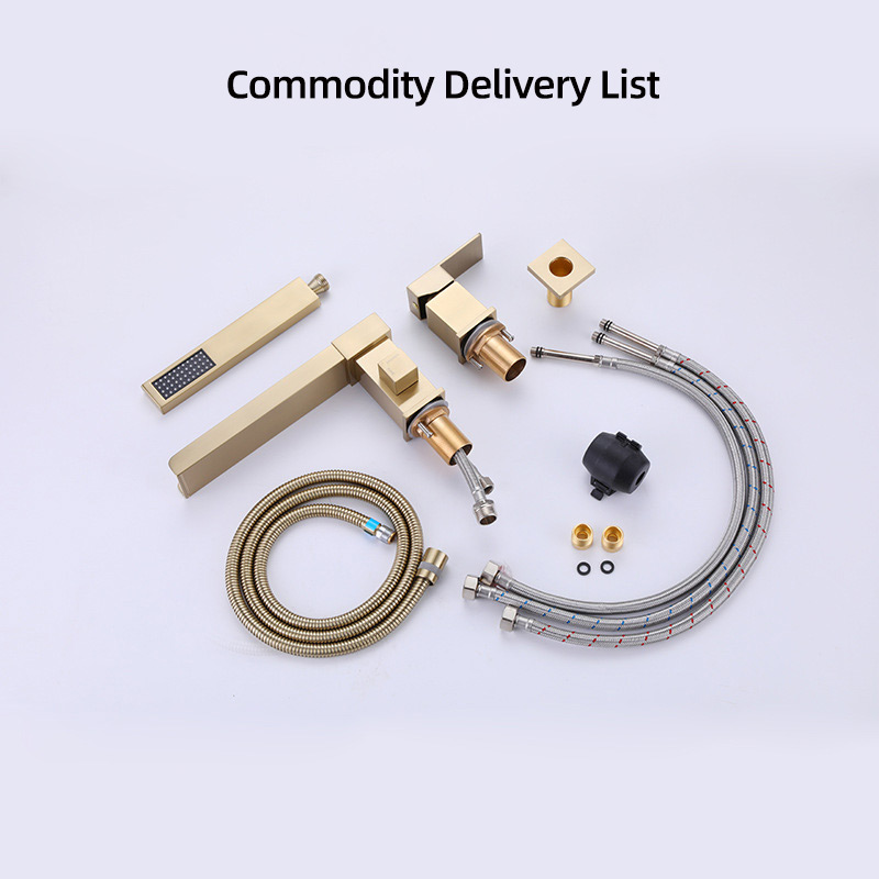 FBT108 Waterfall 3 Holes Bath Filler Tap with Handshower in Brushed Gold