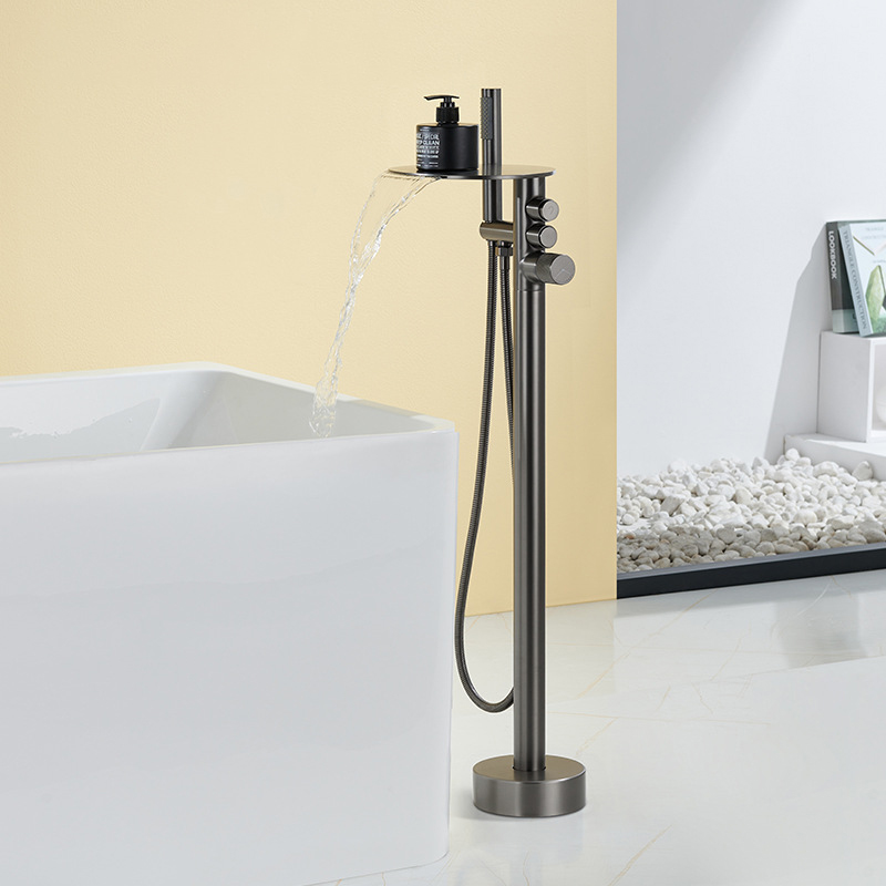 FBT111 Matte Black Freestanding Bathtub Faucet with Waterfall Spout & Handheld Shower