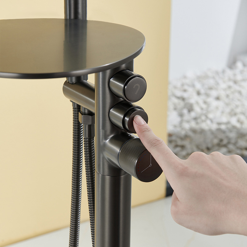 FBT111 Matte Black Freestanding Bathtub Faucet with Waterfall Spout & Handheld Shower