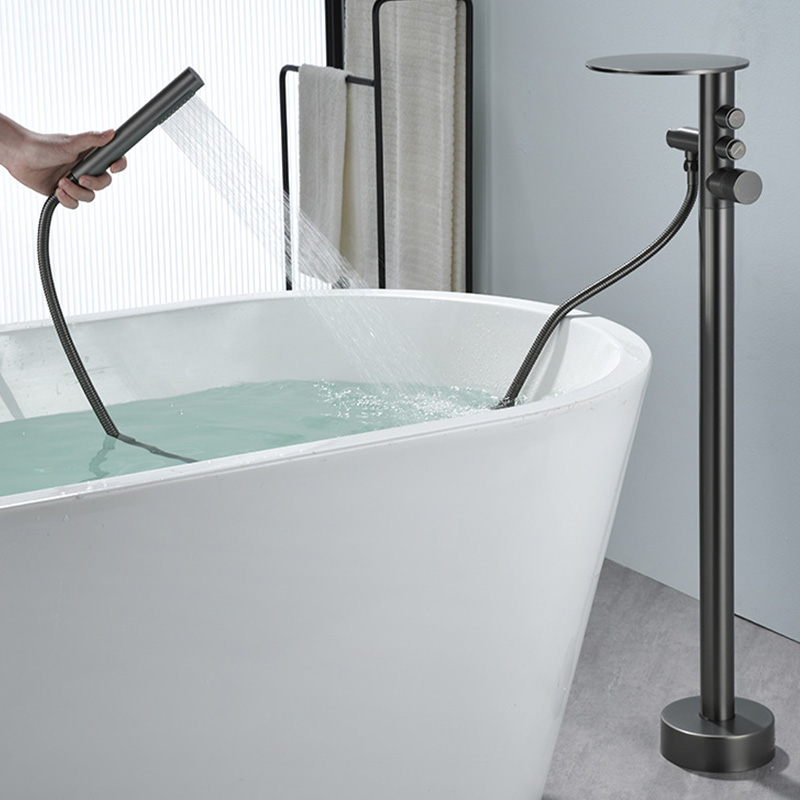 FBT111 Matte Black Freestanding Bathtub Faucet with Waterfall Spout & Handheld Shower