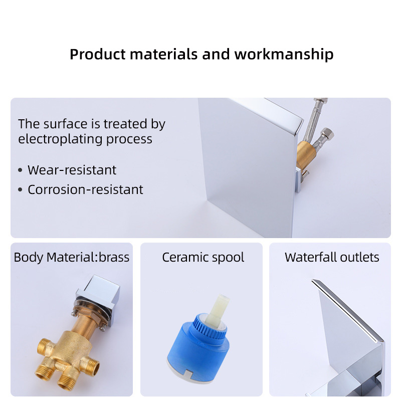 FBT113 Contemporary Waterfall Deck-Mount 5-Hole Bath Tap with Handshower