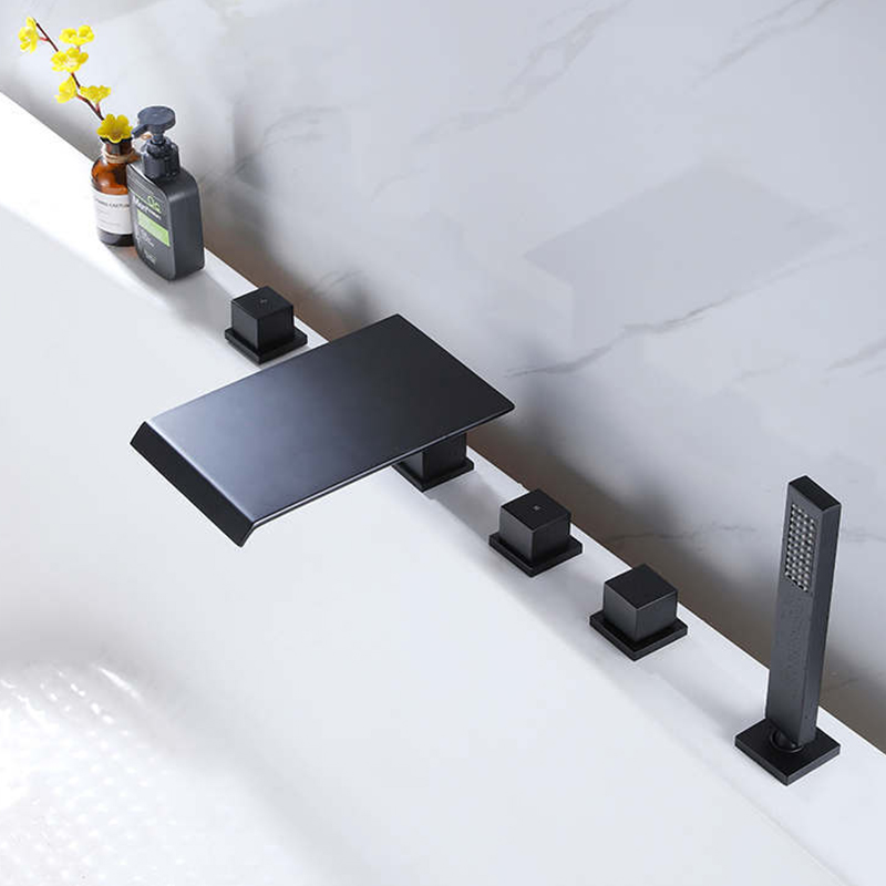 FBT113 Contemporary Waterfall Deck-Mount 5-Hole Bath Tap with Handshower