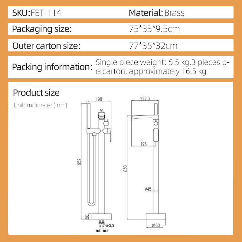 FBT114 Modern Matte Black 1-Handle Freestanding Bath Filler Tap & Handshower Solid Brass FBT114 Modern Matte Black 1-Handle Freestanding Bath Filler Tap & Handshower Solid Brass
