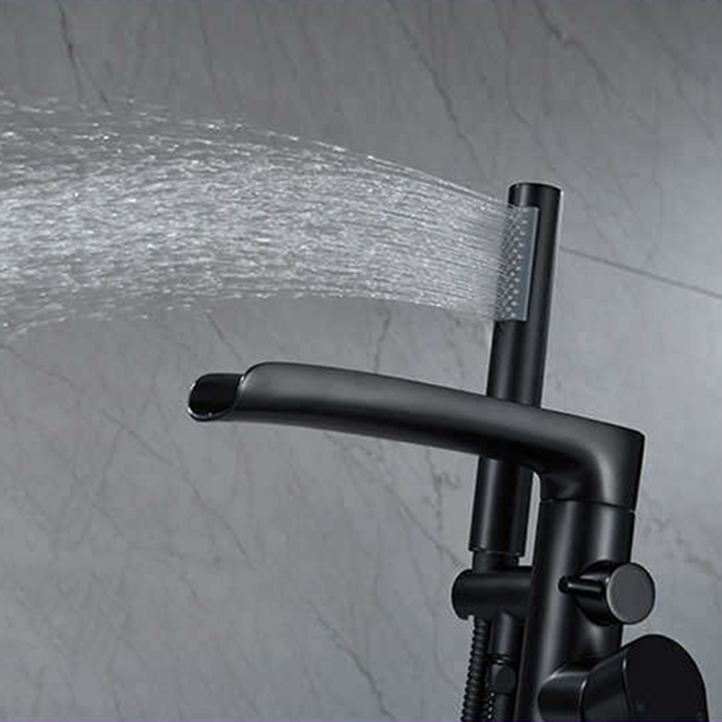 FBT114 Modern Matte Black 1-Handle Freestanding Bath Filler Tap & Handshower Solid Brass