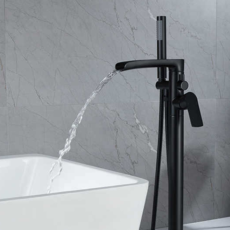 FBT114 Modern Matte Black 1-Handle Freestanding Bath Filler Tap & Handshower Solid Brass
