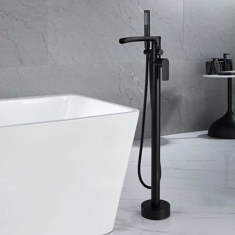 FBT114 Modern Matte Black 1-Handle Freestanding Bath Filler Tap & Handshower Solid Brass