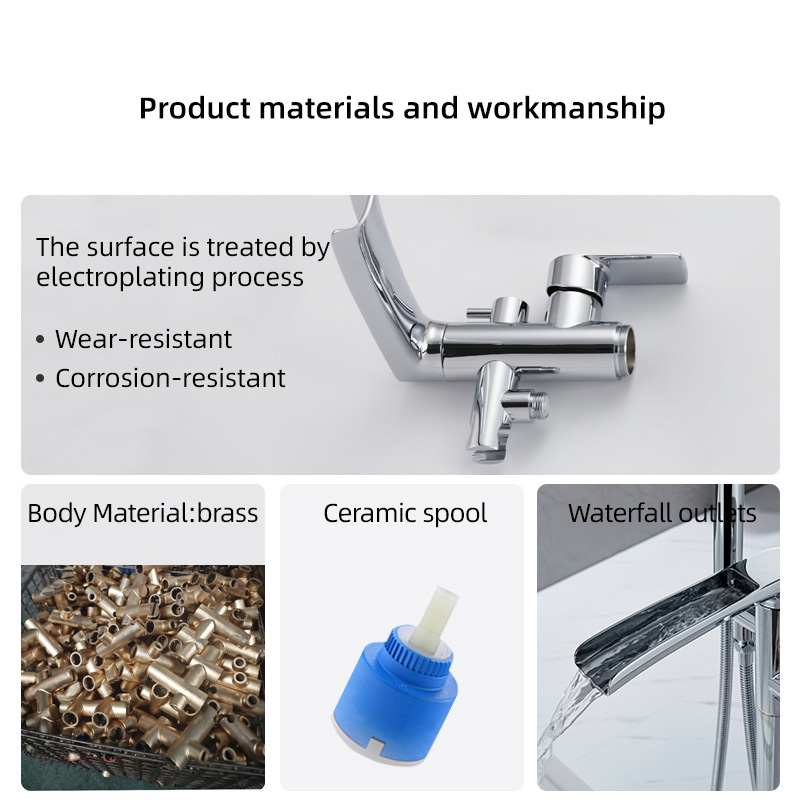 FBT114 Modern Matte Black 1-Handle Freestanding Bath Filler Tap & Handshower Solid Brass