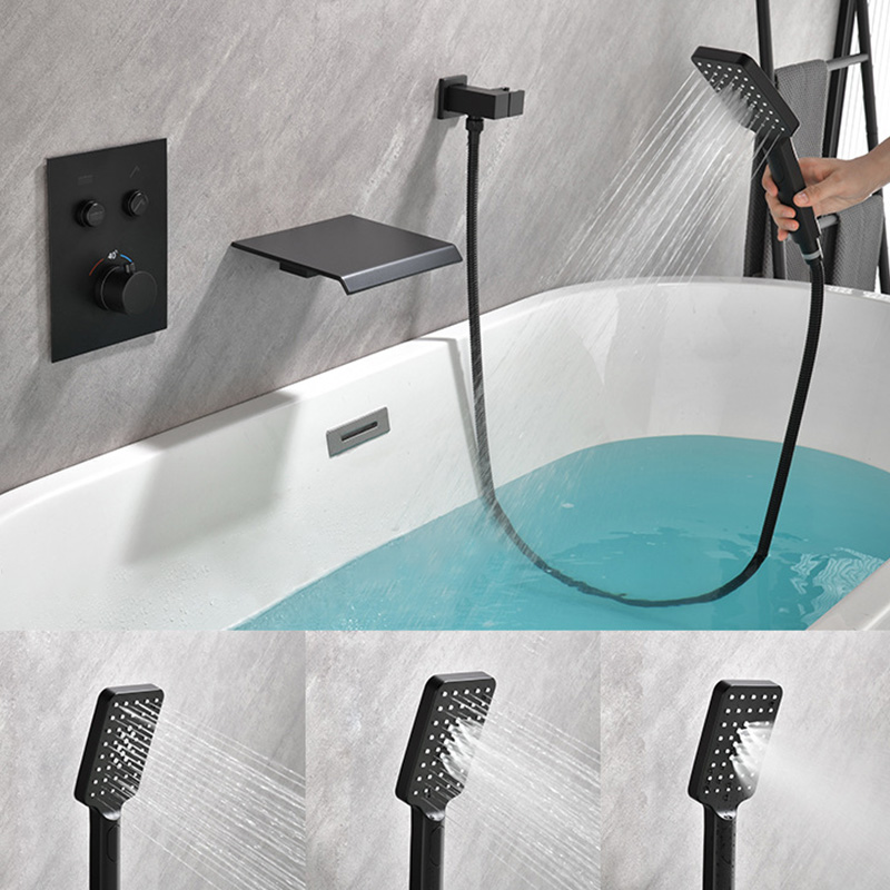 FBT115 Recessed Wall-Mount Bathtub Faucet with Waterfall Spout & Handheld Shower