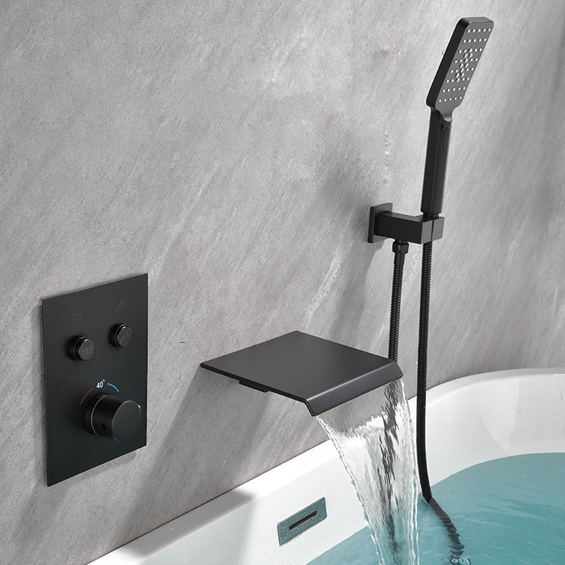 FBT115 Recessed Wall-Mount Bathtub Faucet with Waterfall Spout & Handheld Shower