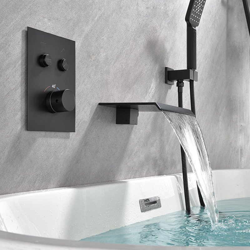 FBT115 Recessed Wall-Mount Bathtub Faucet with Waterfall Spout & Handheld Shower