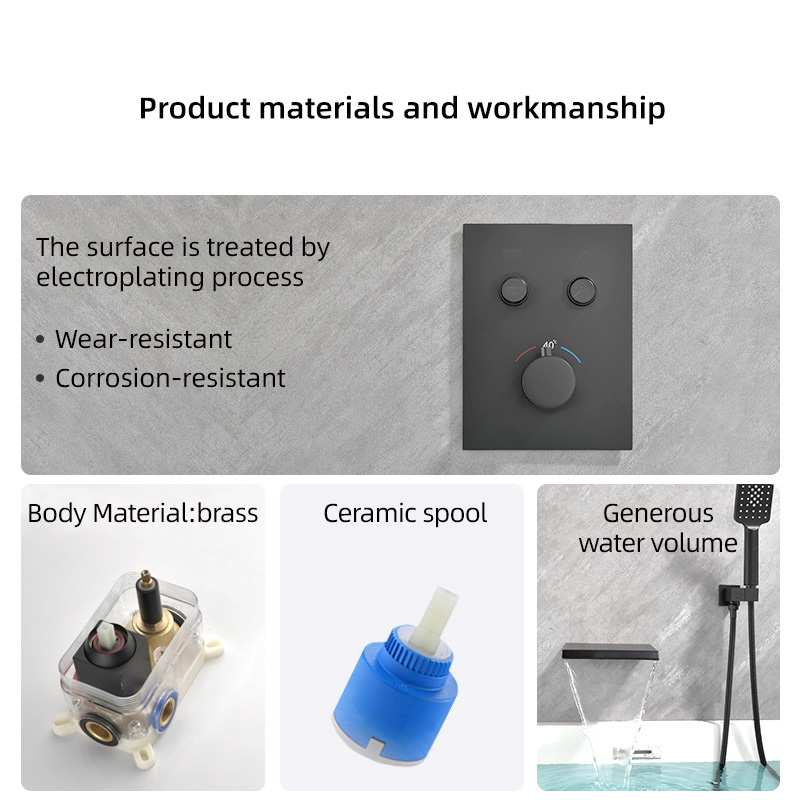 FBT115 Recessed Wall-Mount Bathtub Faucet with Waterfall Spout & Handheld Shower