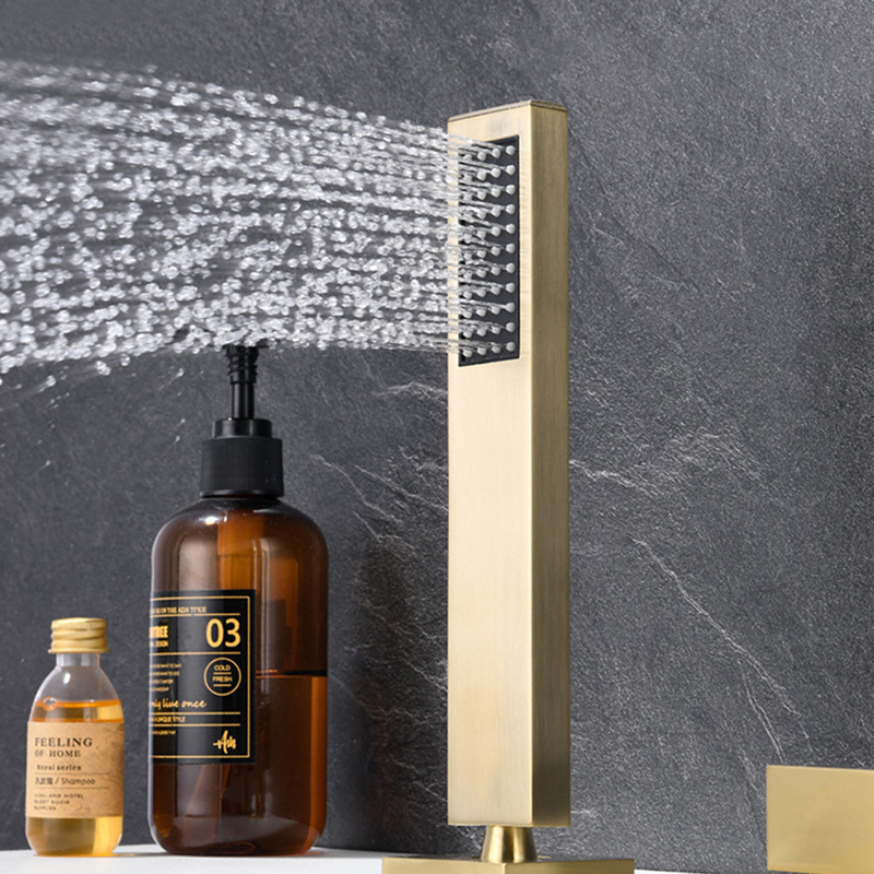 FBT116 5 Holes Bath Filler Tap with Handshower in Brushed Gold