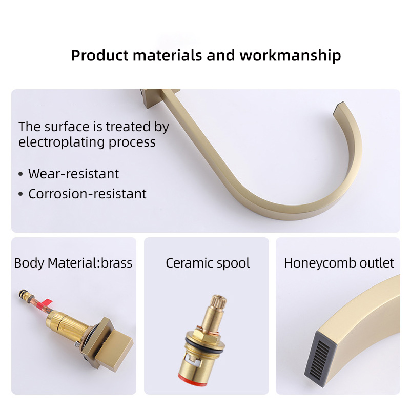 FBT116 5 Holes Bath Filler Tap with Handshower in Brushed Gold