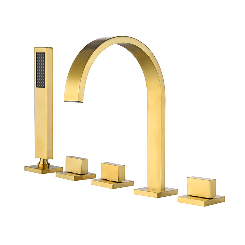 FBT116 5 Holes Bath Filler Tap with Handshower in Brushed Gold