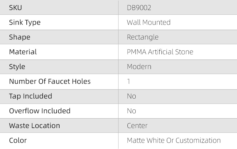 DB9002 Wall Mounted Rectangular Acrylic Wash Basin