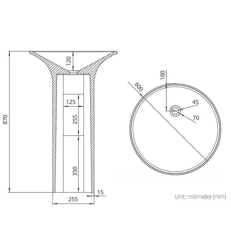 DB6611 Modern Freestanding Pedestal Basin with Curved Design & Slope Drainage