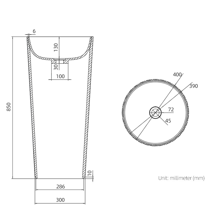 DB22606 Modern Tapered Pedestal Basin in Textured Pure Acrylic
