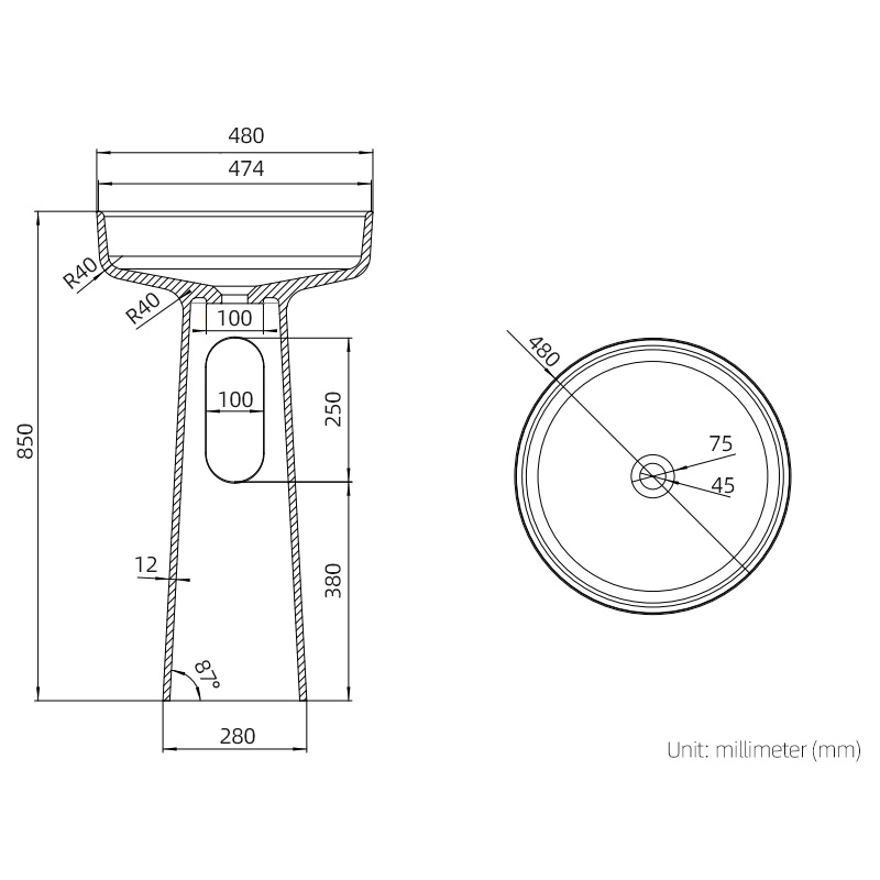 DB22605-1 Fluid-Curve Freestanding Pedestal Basin in Pure Acrylic
