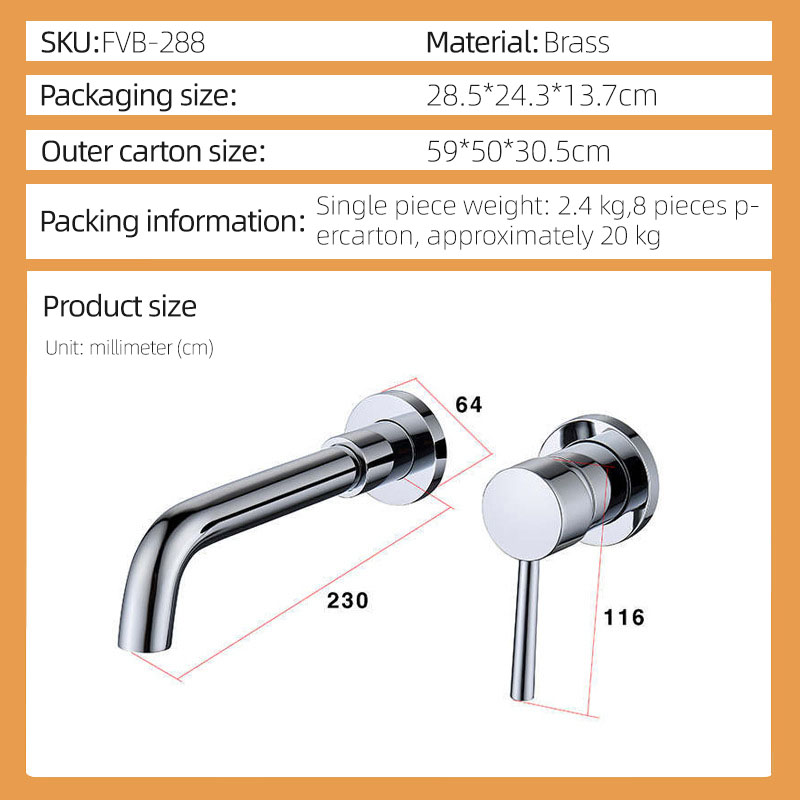 FVB-288 Modern Chrome Plated Brass Single Lever Handle Wall Mount Bathroom Basin Faucet FVB-288 Modern Chrome Plated Brass Single Lever Handle Wall Mount Bathroom Basin Faucet