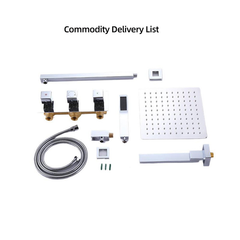 FSS208 Modern Square Rain Shower Head Wall Mounted Solid Brass Shower Mixer